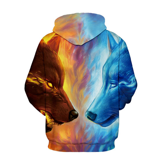 Long Sleeve Pullover Ice And Fire Wolf Hooded Hoodie