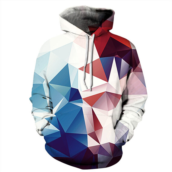 Fashion Blue White Red Prismatic Graphic Pullover Hoodie For Unisex