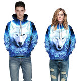 Cool White Rose And Wolf Print Hoodie For Men And Women