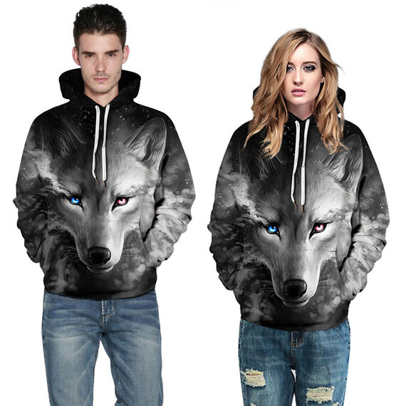 Cool Grey Wolf 3D digital Print Hoodie For Women And Mens