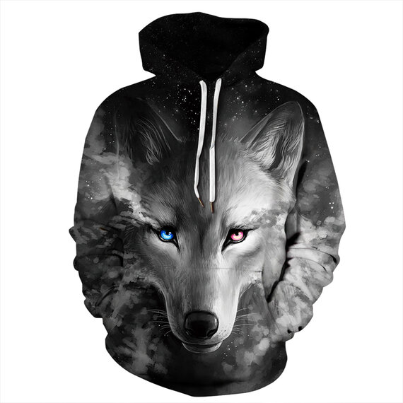 Fashion Grey Wolf 3D digital Graphic Hoodie For Women And Mens