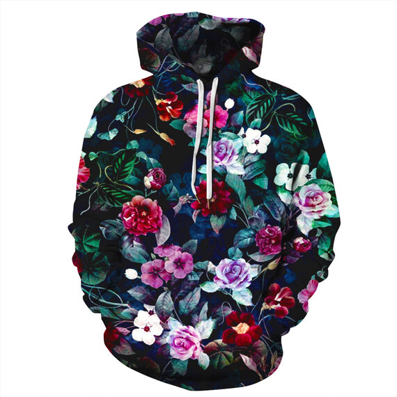 Pullover Rose Print Hoodie For Girls