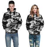 White And Black Smoke Print Hooded Hoodie