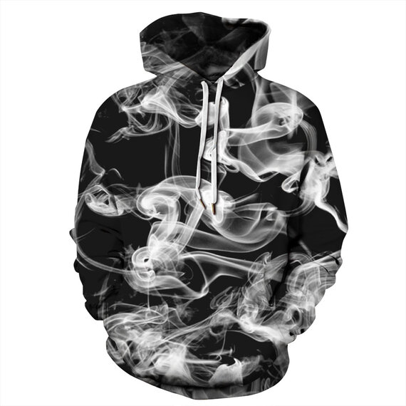 White And Black Smoke Graphic Hooded Hoodie