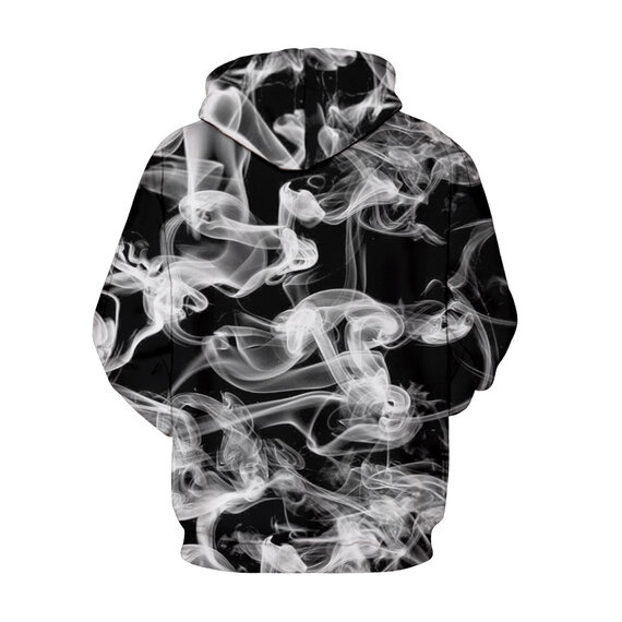 White And Black Smoke Print Pullover Hoodie
