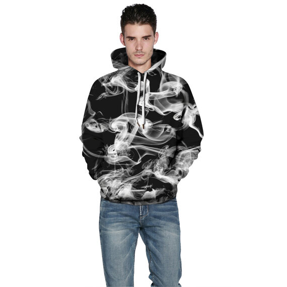 cool White And Black Smoke Print Hooded Hoodie