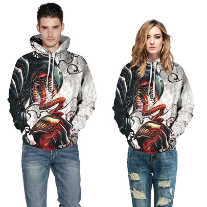 Cool Marvel Venvom Print Hoodie White And Red