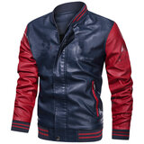 Mens PU Leather Jacket for Winter Navy Blue Leather Coat