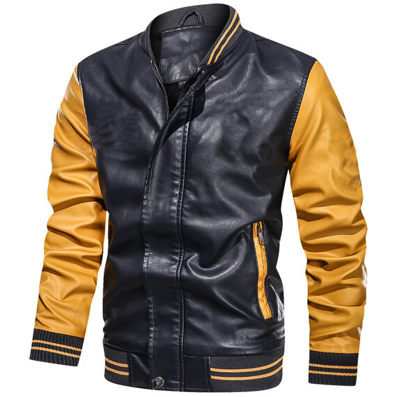 Casual Men's Motorcycle Pu Leather Jacket Coast Yellow
