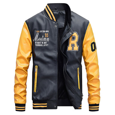Autumn and Winter Fashion Warm Motorcycle Leather Jacket Yellow Coat For Mens