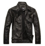 Cool Men's Faux Leather Jacket Vintage Stand Collar Motorcycle PU Leather Outwear Coat