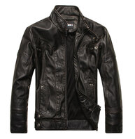 Cool Men's Faux Leather Jacket Vintage Stand Collar Motorcycle PU Leather Outwear Coat