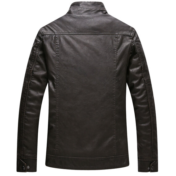 Men's Stand Collar Leather Jacket Motorcycle Lightweight Faux Leather Outwear