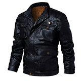 Men Biker Retro Black Zip-Up Stand Collar Motorcycle Faux Leather Jacket