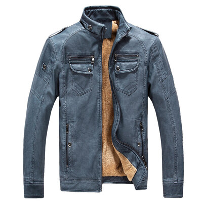Men's Faux Leather Jacket Motorcycle Jacket Casual Vintage Warm Winter Coat