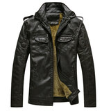 Cool Men’s Casual PU Faux Leather Zip-Up Motorcycle Jacket Coffee