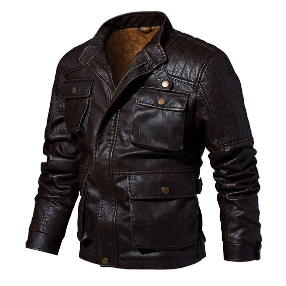 Biker Faux Leather Men's Basic Motorcycle Jacket with Zipper Pockets