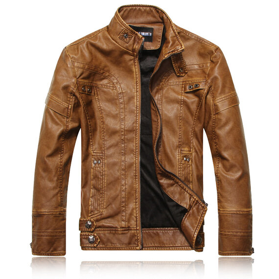 Cool Men's Motorcycle Faux Leather Jacket Vintage PU Outwear Coat Yellow