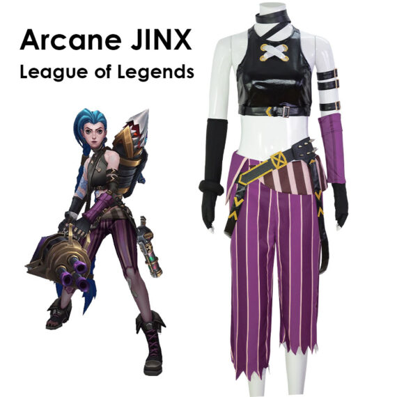 JINX Arcane League of Legends Cosplay Costume with 9 Accessories