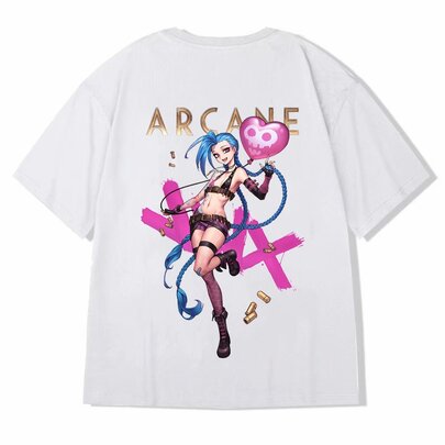 short sleeve White Arcane JINX T Shirt League Of Legends 