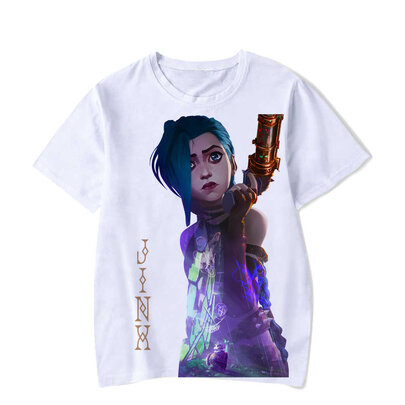 white Arcane JINX With Gun graphic Tee Shirt League Of Legends 