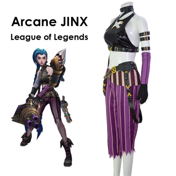 LOL Arcane JINX Cosplay Costume with 9 Accessories