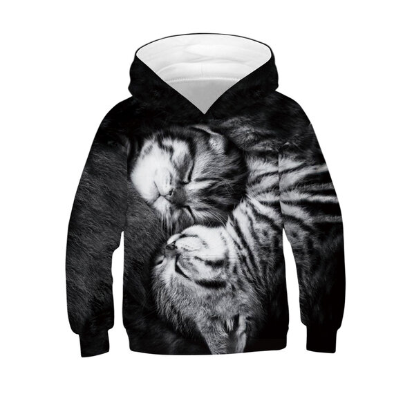 Cool pullover Cat Print Hoodie For kids