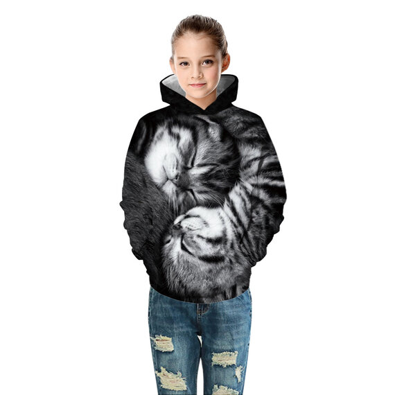 Cool pullover Cat Graphic Hoodie For Children