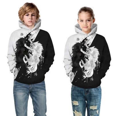 Lion Print Pullover Hoodie For Kids