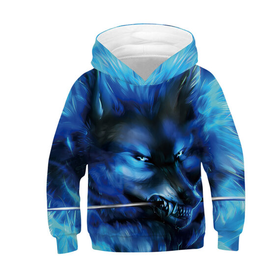Wolf Print Pullover Hoodie For Children