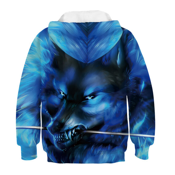 Wolf Print Pullover Hoodie For Girls