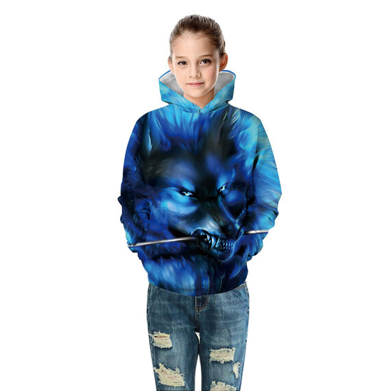 Wolf Graphic Pullover Hoodie For Kids