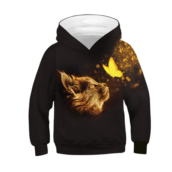 Lovely Cat And Butterfly Graphic Hoodie For Kids