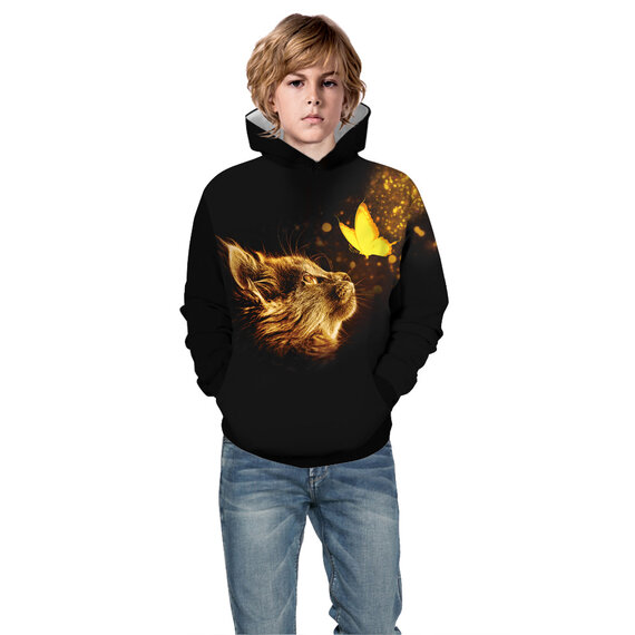 Lovely Cat And Butterfly Graphic Hoodie For Boys
