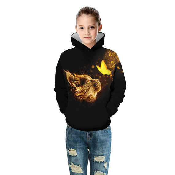 Lovely Cat And Butterfly Graphic Hoodie For Girls