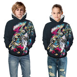 Cool Lion Print Pullover Hoodie For Kids