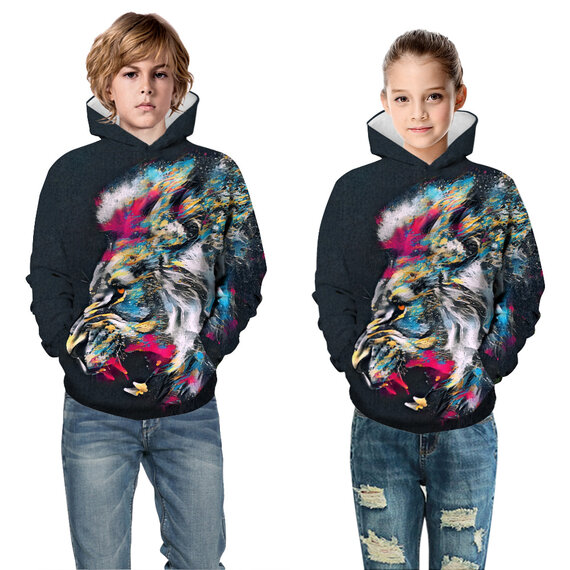 Cool Lion Print Pullover Hoodie For Kids