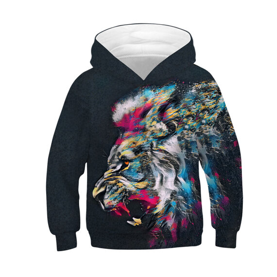 Cool Lion Print Pullover Hoodie For Children