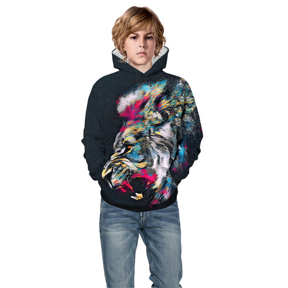 Cool Lion Print Pullover Hoodie For Girls