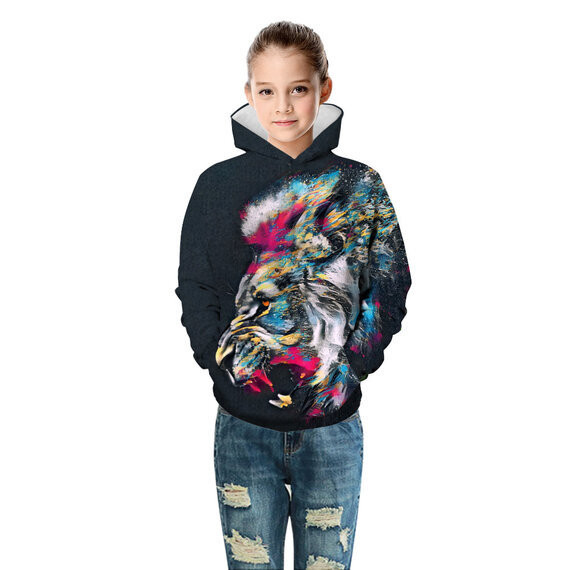 Cool Lion Graphic Pullover Hoodie For Kids