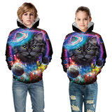 Lovely Cat And Universe Print Hoodie For Kids