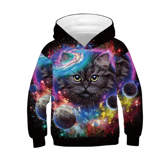 Lovely Cat And Universe Graphic Hoodie For Children