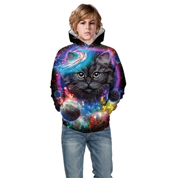 Lovely Cat And Universe Graphic Hoodie For Girls