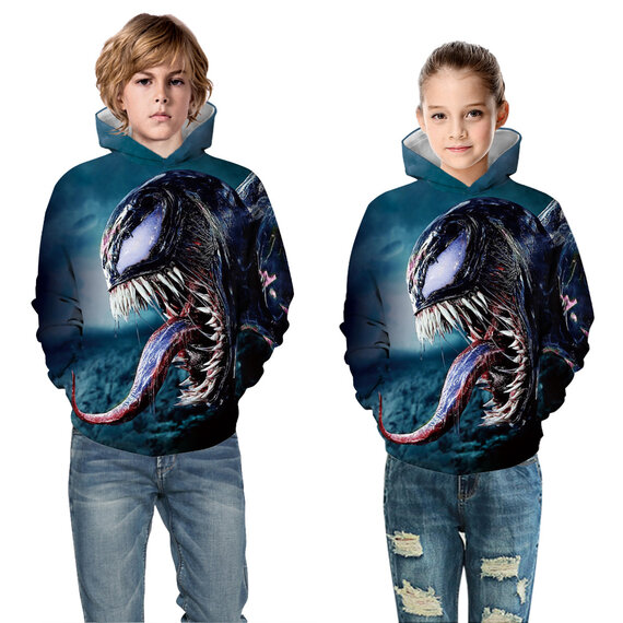 Fashion Marvel Venom Graphic pullover Hoodie For Kids Blue