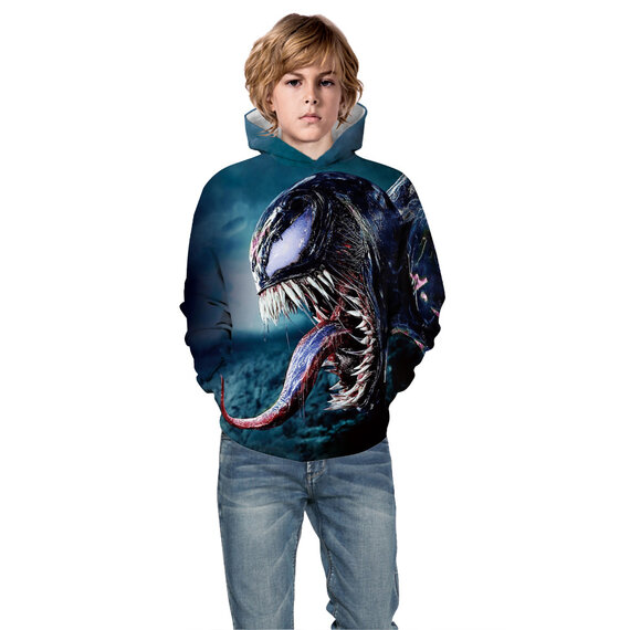 Fashion Marvel Venom Graphic pullover Hoodie For girls Blue