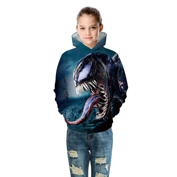 Fashion Marvel Venom Graphic pullover Hoodie For Children Blue