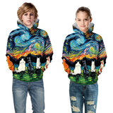 Lovely Cats Under Starry Night Print Hoodie For Kids
