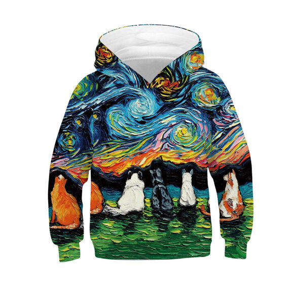 Lovely Cats Under Starry Night Print Hoodie For Children