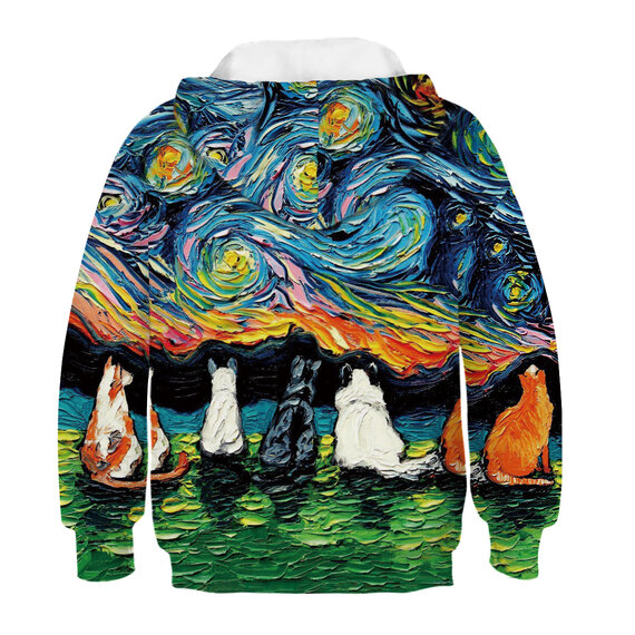 Lovely Cats Under Starry Night Graphic Hoodie For Boys