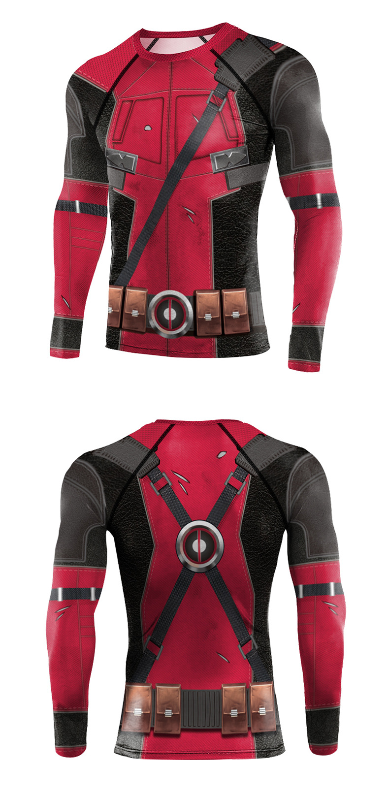 Long Sleeve deadpool red shirt for workout - front and back